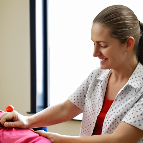 **

A bright and encouraging scene in a rehabilitation center. A friendly occupational therapist is working with a stroke patient on fine motor skills, such as buttoning a shirt. The atmosphere is positive, with natural light and visible progress. Focus on the therapist's empathetic expression and the patient's determination.

**