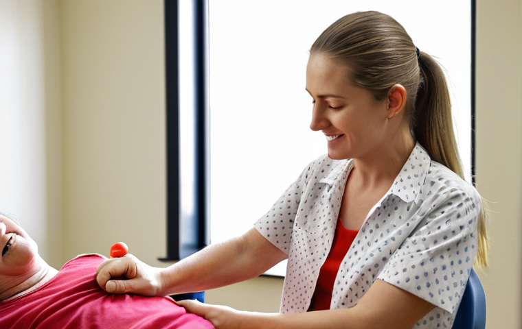 **

A bright and encouraging scene in a rehabilitation center. A friendly occupational therapist is working with a stroke patient on fine motor skills, such as buttoning a shirt. The atmosphere is positive, with natural light and visible progress. Focus on the therapist's empathetic expression and the patient's determination.

**