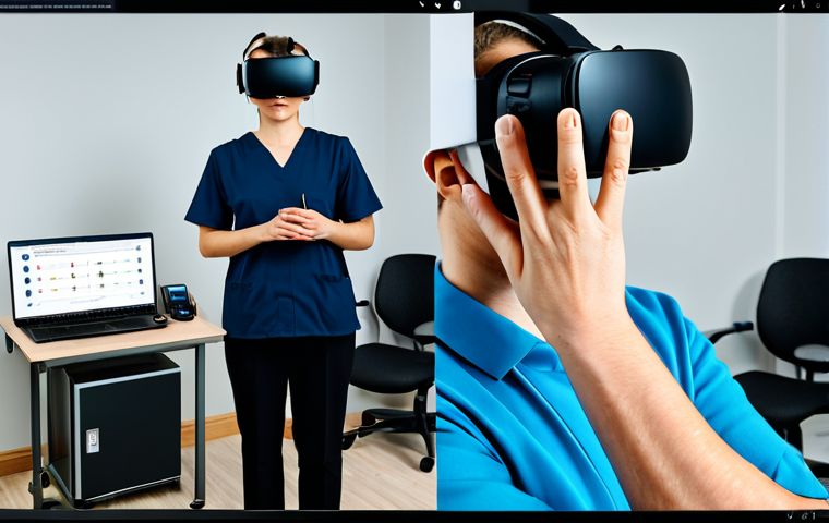 **

"A well-organized occupational therapy portfolio showcasing a VR rehabilitation case.  Includes screenshots of the VR therapy interface, graphs displaying patient progress, and a photo of the therapist (fully clothed, appropriate attire) assisting a patient using the VR equipment.  Modern, clean design, focusing on data visualization and technology. Safe for work, appropriate content, fully clothed, professional, perfect anatomy, correct proportions, natural pose, well-formed hands, proper finger count, natural body proportions."

**