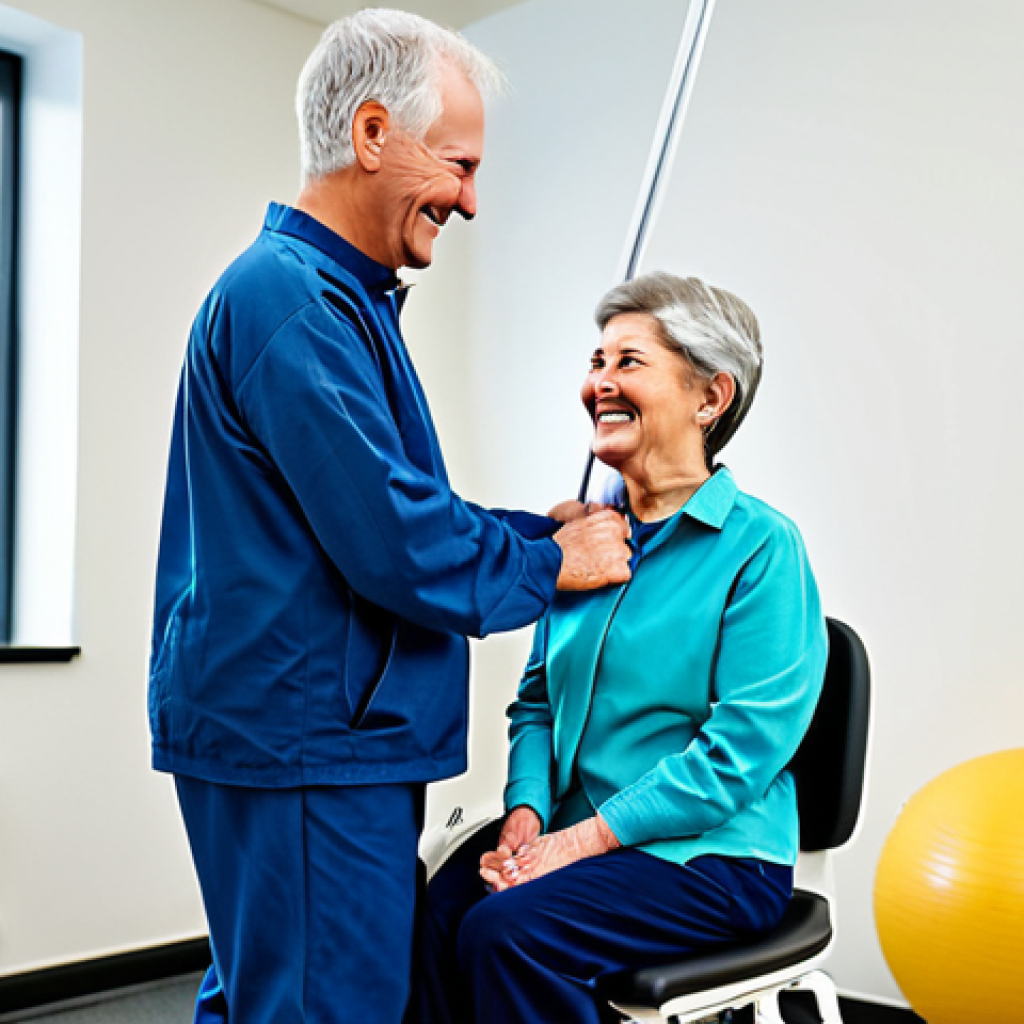 Occupational Therapist & Patient - Stroke Recovery**
"A kind, professional occupational therapist assists a 60-year-old male patient (stroke survivor) with exercises to improve right-side mobility. They are in a bright, modern rehabilitation clinic, using adaptive equipment. The patient is smiling encouragingly. Fully clothed, appropriate attire, safe for work, professional setting, perfect anatomy, natural proportions, modest clothing. Focus on the supportive interaction. Family-friendly."
**
