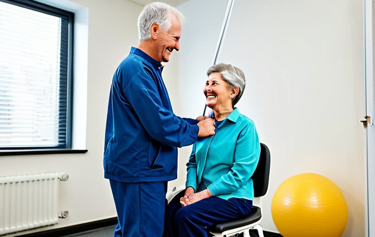 Occupational Therapist & Patient - Stroke Recovery**

"A kind, professional occupational therapist assists a 60-year-old male patient (stroke survivor) with exercises to improve right-side mobility.  They are in a bright, modern rehabilitation clinic, using adaptive equipment. The patient is smiling encouragingly. Fully clothed, appropriate attire, safe for work, professional setting, perfect anatomy, natural proportions, modest clothing. Focus on the supportive interaction. Family-friendly."

**