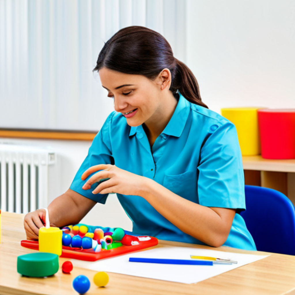 작업치료사 면접 준비 전략 - **Prompt:** A fully clothed, professional occupational therapist in a bright, modern clinic, assisti...