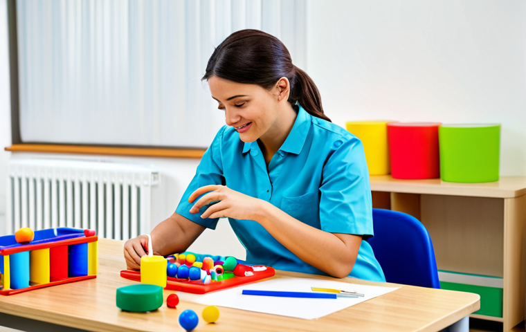 작업치료사 면접 준비 전략 - **Prompt:** A fully clothed, professional occupational therapist in a bright, modern clinic, assisti...