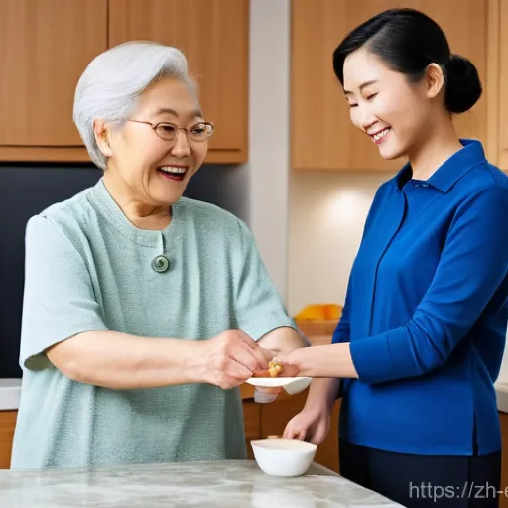 작업치료사의 교육적 역할 - **Prompt:** A warm, inviting indoor scene where an elderly East Asian woman, dressed in a comfortabl...