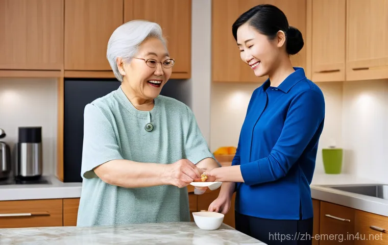 작업치료사의 교육적 역할 - **Prompt:** A warm, inviting indoor scene where an elderly East Asian woman, dressed in a comfortabl...