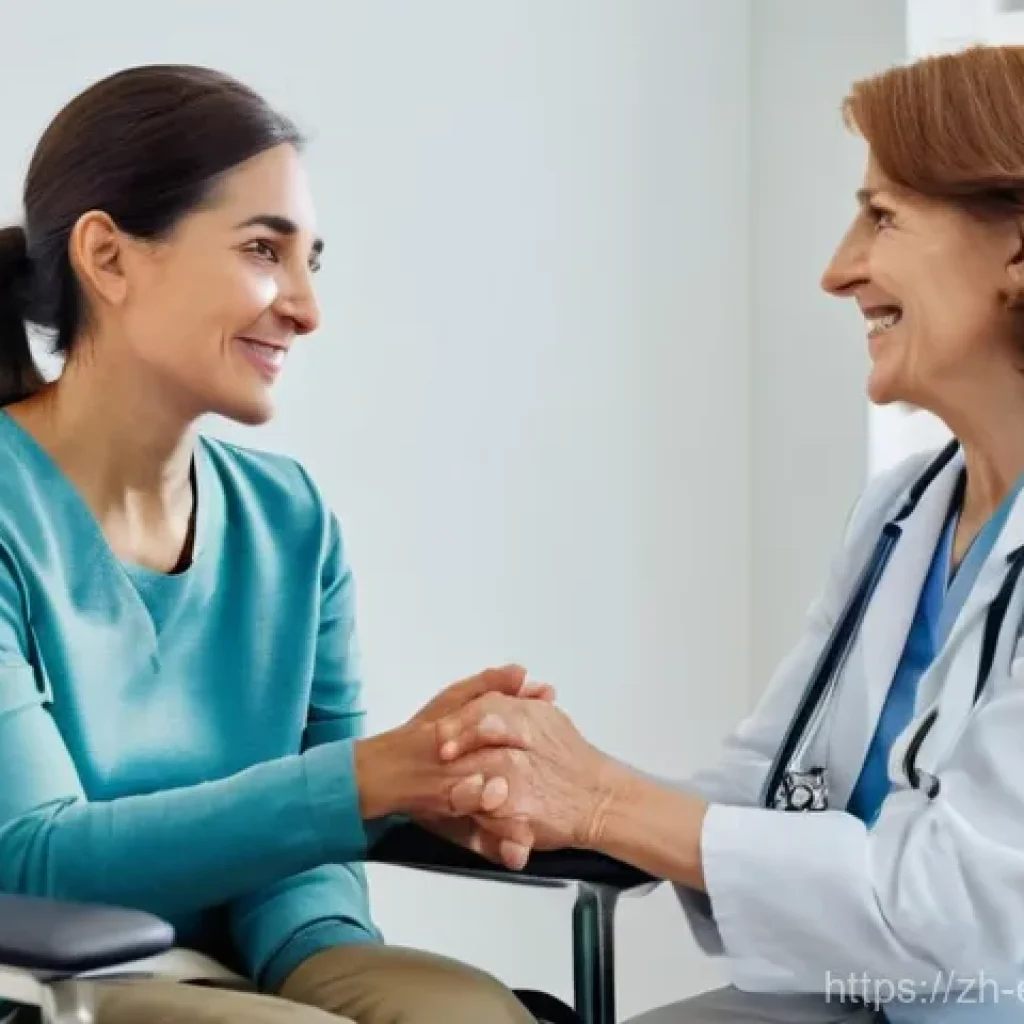 작업치료사로서의 커뮤니케이션 기술 - **Prompt:** A compassionate occupational therapist, a woman in her late 30s with a kind smile and wa...