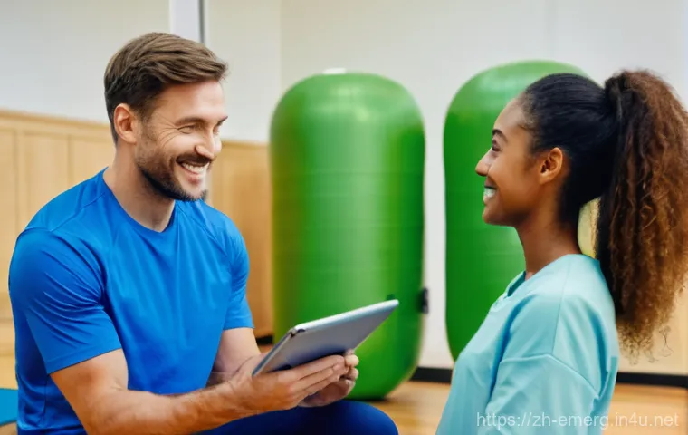 작업치료사의 환자 경과 기록법 - **프롬프트:** A thoughtful female occupational therapist, in her late 30s, is sitting at a well-organize...