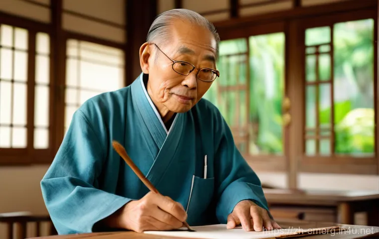 작업치료사의 성공 스토리 - **Prompt: Elderly Calligraphy Therapy Session**
    A warm, inviting image depicting an elderly East...
