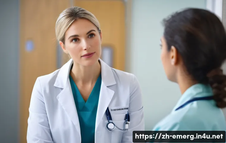 작업치료사의 직장 내 갈등 해결 - A professional occupational therapist attentively listening to a colleague during a patient care dis...