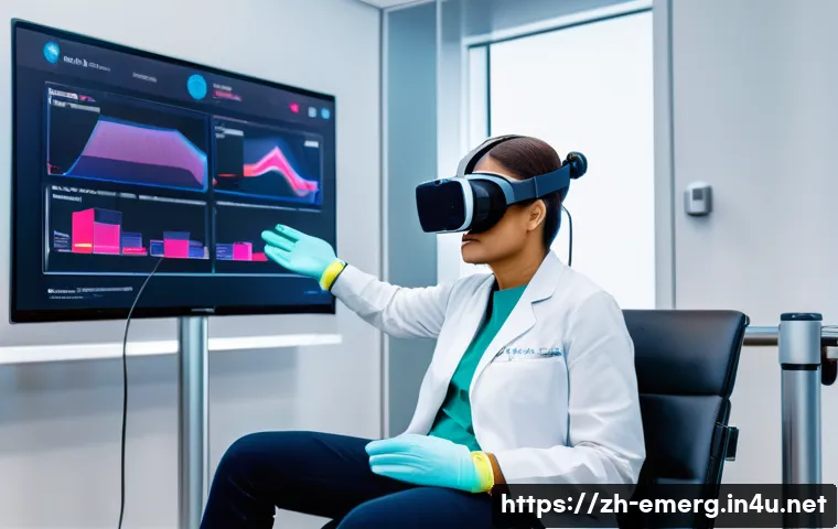 작업치료사의 최신 치료법 활용 사례 - A modern rehabilitation clinic scene featuring a stroke patient wearing comfortable, modest clothing...