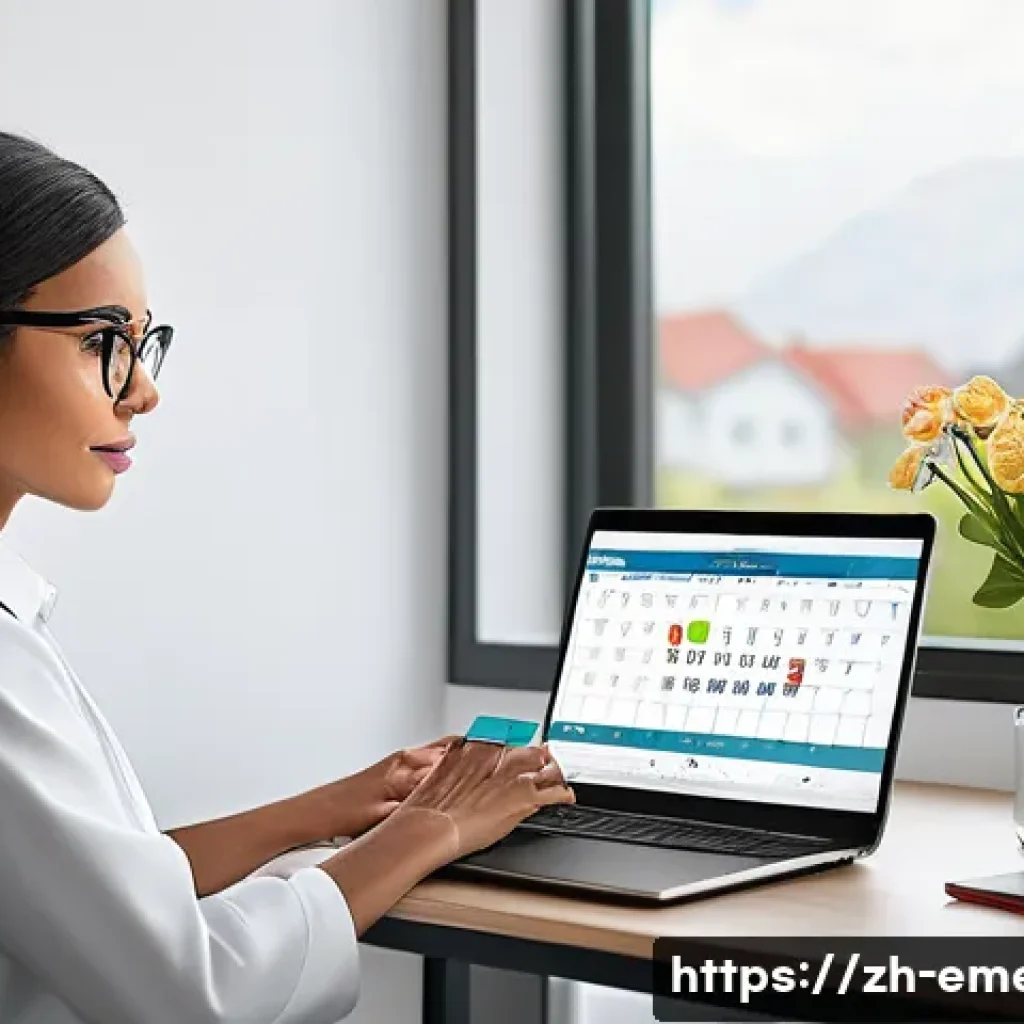 작업치료사의 시간 관리 비법 - A modern occupational therapist’s workspace featuring a digital calendar on a sleek laptop screen sh...