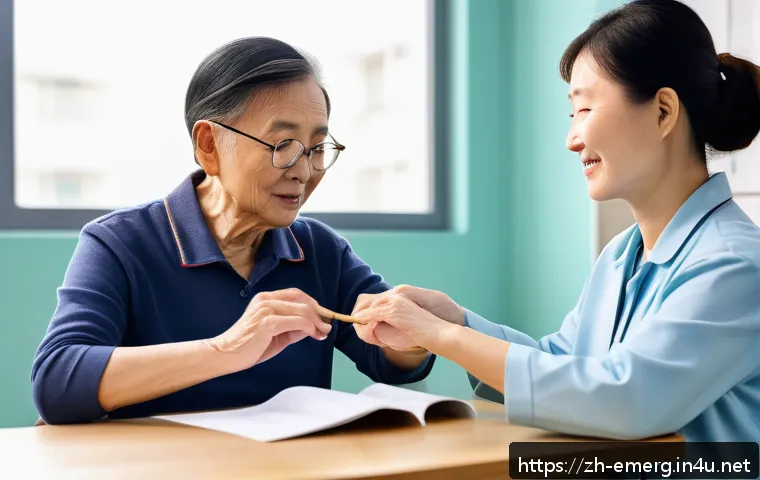 작업치료사의 치료 목표 관리 사례 - A professional occupational therapist attentively assessing a middle-aged Chinese patient recovering...