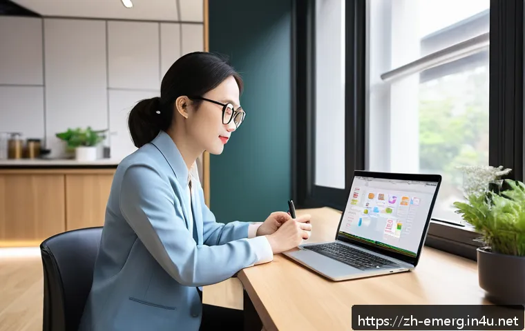작업치료사의 자격 유지 관리 성공 사례 - A modern Chinese occupational therapist sitting at a neat desk in a bright home office, wearing casu...