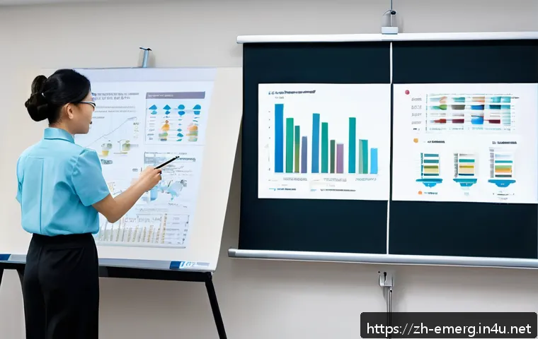 작업치료사의 효과적인 연구 발표 방법 - A professional conference room setting showing a middle-aged Asian occupational therapist giving a c...