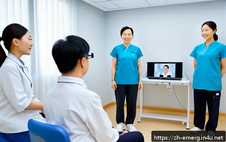 작업치료사와 신경 재활 치료 - A modern rehabilitation clinic scene showing a diverse group of patients engaged in personalized neu...