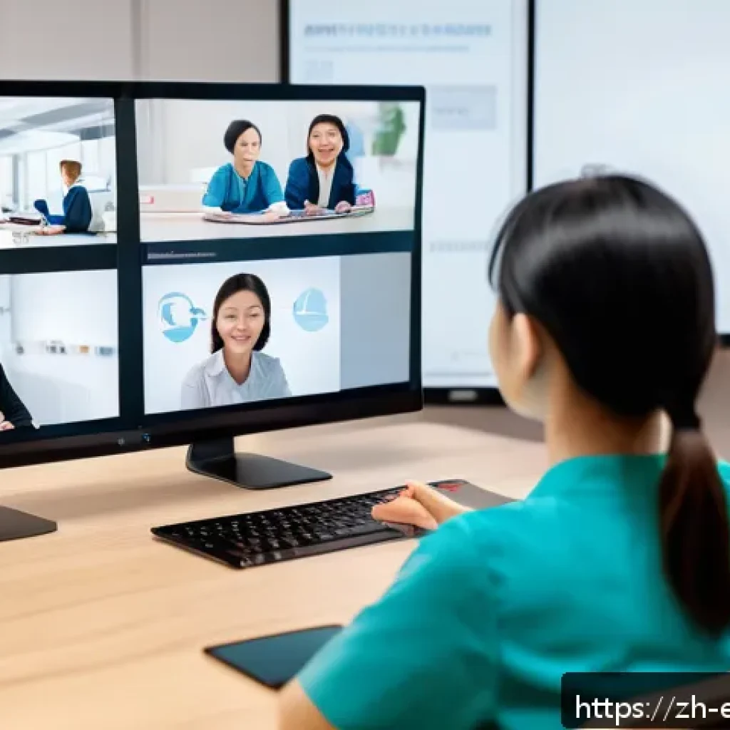 작업치료사의 온라인 교육 플랫폼 - A modern online learning environment scene showing a diverse group of occupational therapists attend...