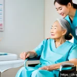 작업치료사 취업 공고 분석 - A professional occupational therapist in a modern rehabilitation hospital setting, wearing neat medi...